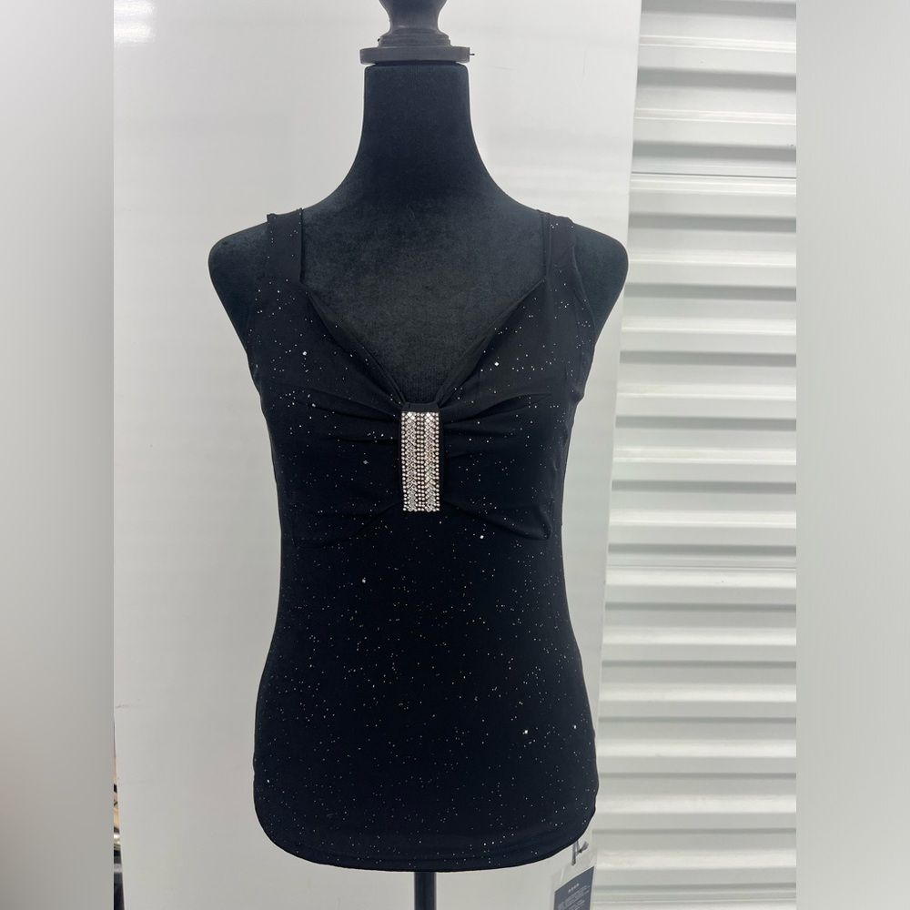 Women Rhinestone Black Tank Top